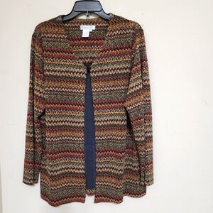 COLDWATER CREEK‎ size Large Long Sleeve Layered Stretchy Chevron Top Multicolor